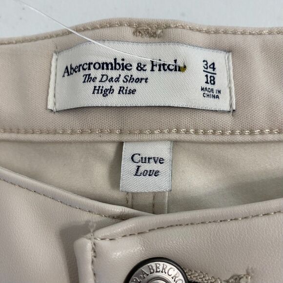 Abercrombie Fitch High Rise Shorts‎ Women's Size 34/18 Ivory and Faux Leather - Picture 4 of 13